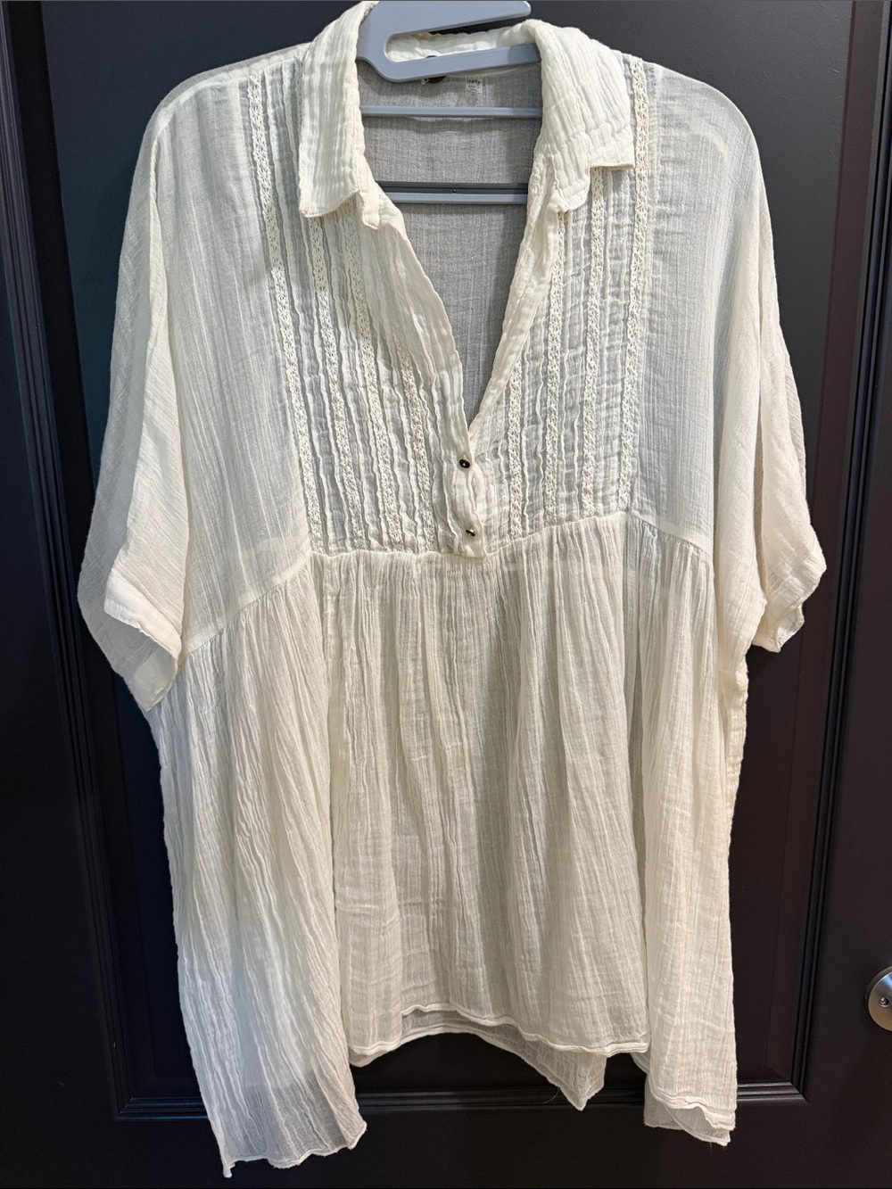 Free People One Women's Cream Gauze Button-Front Tunic Top